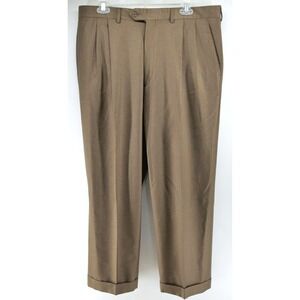 Santorelli Luxury Serge 100% Wool Dress Pants Made In Italy Pleated Mens 36 x 27